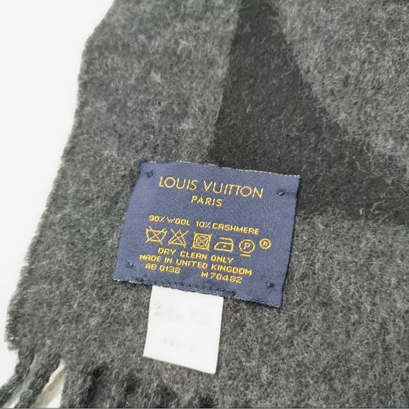 Authentic Louis Vuitton Gray Black Cashmere LV Monogram Baroda Scarf Stole Wrap - Picture 9 of 11